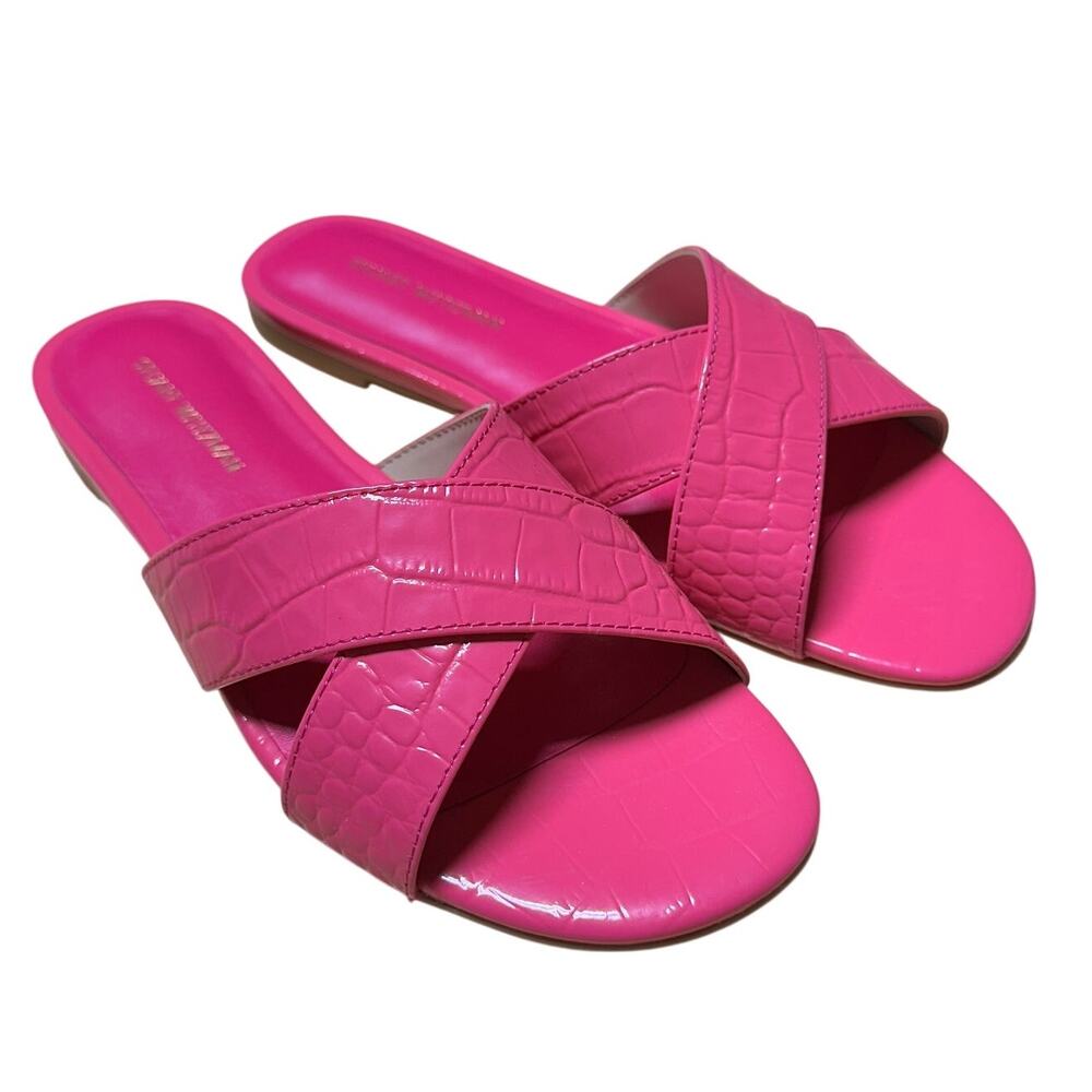 Stuart Weitzman Roza Criss Cross Leather Slip On Pink Sandal Women's Sz 5.5B NIB